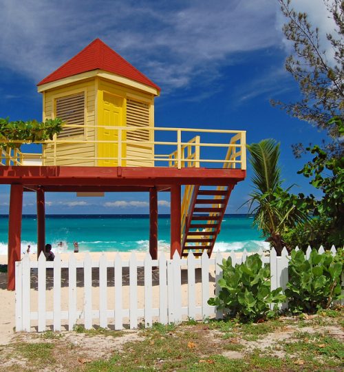 Yellow,And,Red,Lifeguard,Booth,On,Grand,Anse,Beach,On